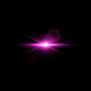 Bright pink space flash with rays and glare on black isolated background. Stockillustratie