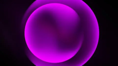 Bright pink sphere dominates black background. Soft glow surrounds shape, Stock Illustration