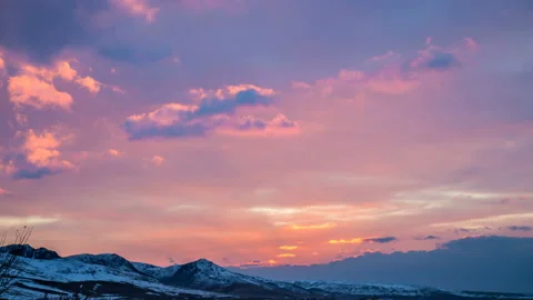 Bright pink sunset in the mountains Stock Footage 87077248