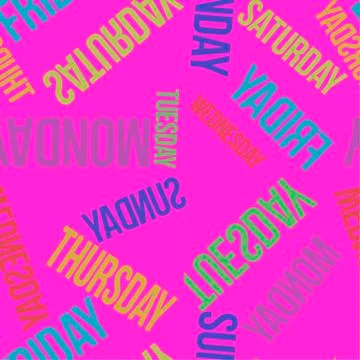 Bright pink vector seamless pattern with days of the week.  Stock Illustration