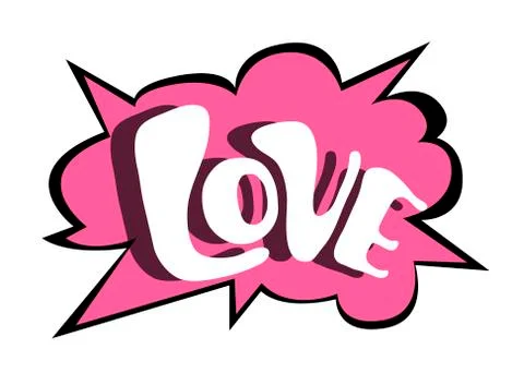 Bright pink vector speech bubble LOVE. Colorful emotional icon isolated  Stock Illustration