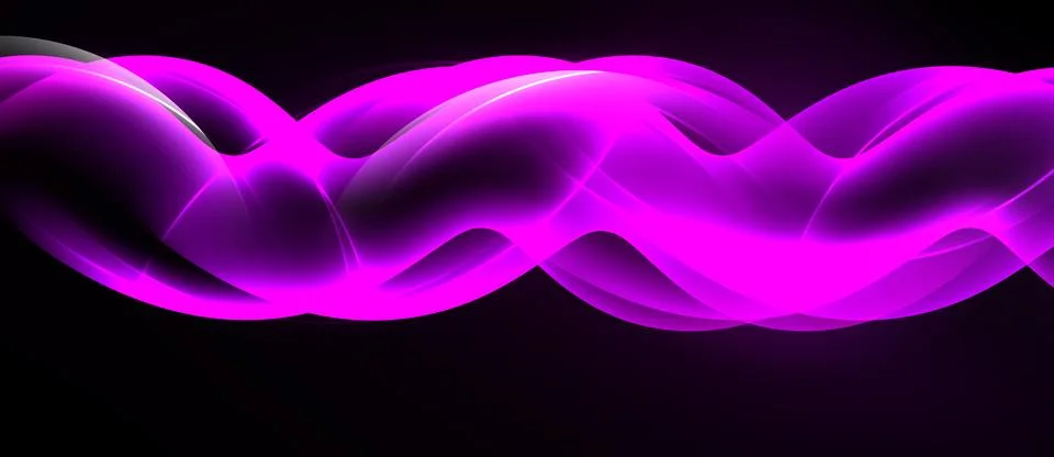 Bright pink waves flow across black background. Smooth curves create dynamic Stock Illustration