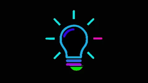 Bright pixel light bulb, idea. Old vintage retro video Stock Footage 103335342