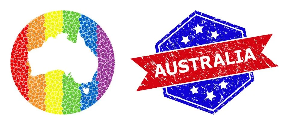 Bright Pixel Map of Australia Collage with Subtracted Space for LGBT and Stock Illustration