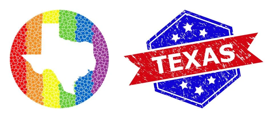 Bright Pixel Map of Texas State Mosaic with Subtracted Space for LGBTQ and Stock Illustration