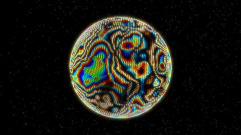 A bright pixel sphere against the background of the swift stars of space. Video stock 292931589