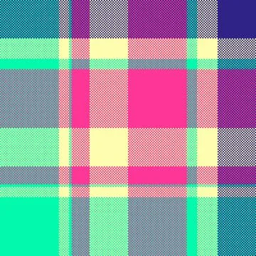 Bright, pixelated plaid background. A vibrant, multicolored textile pattern.. Stockillustratie