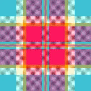 Bright pixelated plaid pattern featuring cyan, pink, and orange hues. This .. Stock Illustration