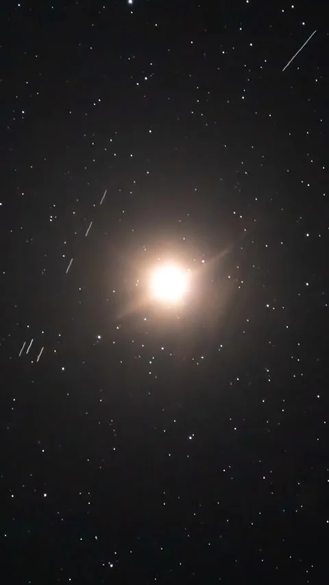 Bright Planet Mars and Starlink Artificial Satellite Fleet in the Dark Nigh.. Stock Footage 334217375