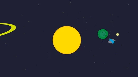 Bright planets are on orbits in space, cartoon style backdrop, modern abstract Stock Footage 114884687