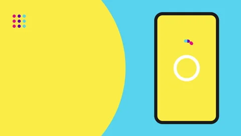 Bright, playful loader animation inside a smartphone frame on a split yellow and Stock Footage 308100461