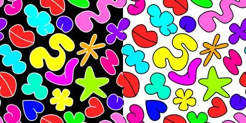 Bright playful set of seamless patterns Stock Illustration