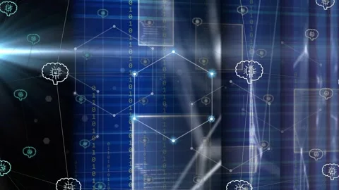 Bright point appearing tracing lines, hex forming linking AI nodes and UIs Stock Footage 334884023