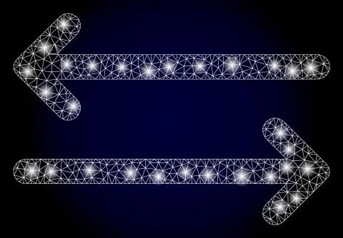 Bright Polygonal Network Flip Arrows Horizontally with Glare Spots Illustrazione stock
