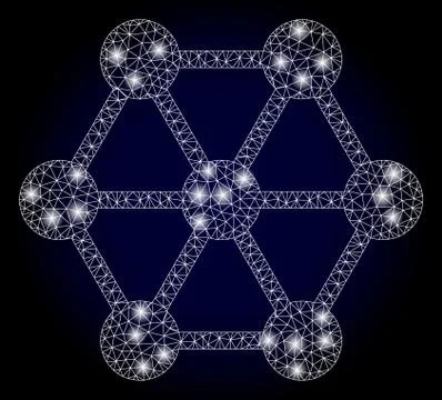 Bright Polygonal Network Node Connections with Glare Spots Stock Illustration