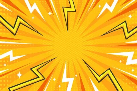 Bright pop art comic cover with zigzag lightnings, rays and dots Illustrazione stock