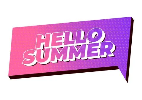 Bright pop art speech bubble reading hello summer in bold 3d letters, pink .. Stockillustratie