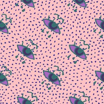 Bright pop seamless pattern with purple eye print. Pink background with dots. Stock Illustration