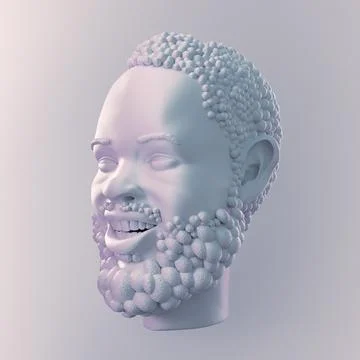 Bright positive human face CGI 3d sculpture Stock Illustration