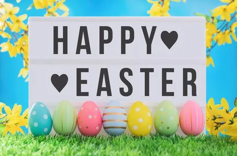 Bright positive spring Easter composition. Stock Photos