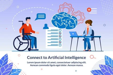 Bright Poster Connect to Artificial Intelligence. Teachers Conduct Training f Stock Illustration