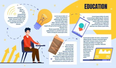 Bright Poster Guy Creative Education in Audience. Guy in Casual Clothes Sits Stock Illustration