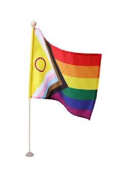 Bright progress flag on white background. LGBT pride Stock Photos