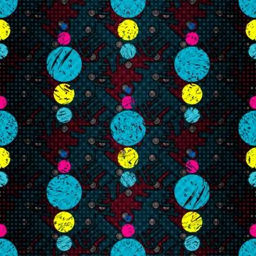 Bright psychedelic geometric abstract circles on a dark background seamless p Stock-Illustration