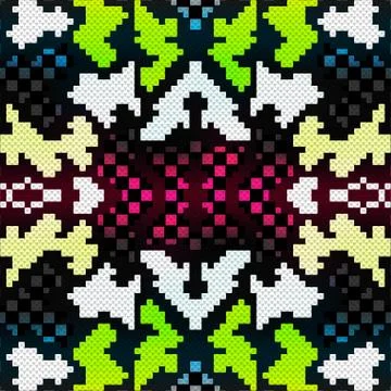 Bright psychedelic geometric seamless background pixels Stock Illustration