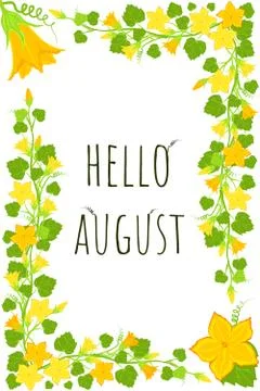 Bright pumpkin flowers template. Hello august postcard. Illustrazione stock
