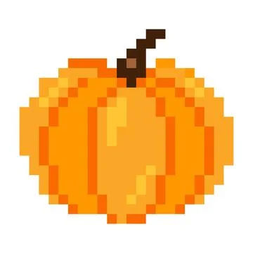 Bright pumpkin pixel art icon in retro 8 bit game style Stock Illustration
