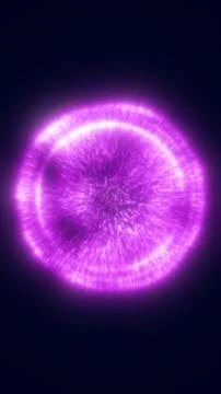 Bright purple energy ring with shockwave glow on dark background, abstract .. Stock Illustration
