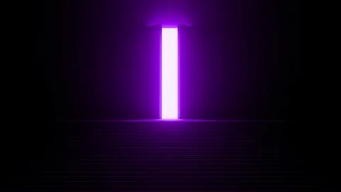 Bright purple light shining through open door at top of stairs 스톡 일러스트