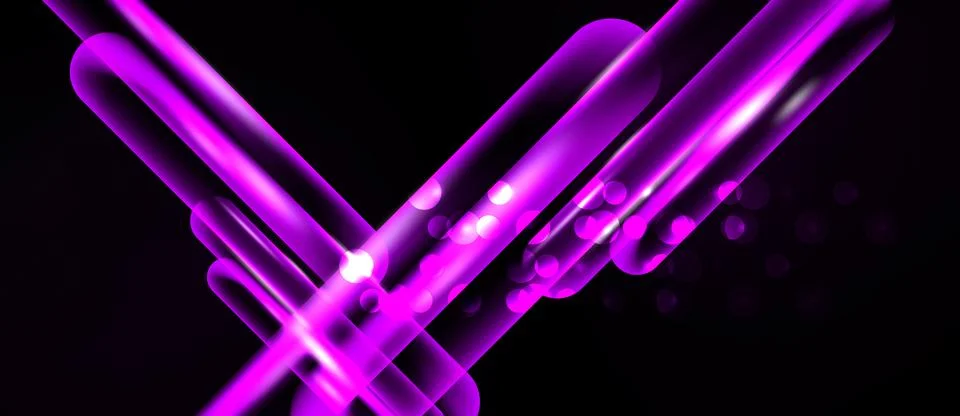 Bright purple lines intersect black background. Circles add dynamic visual Stock Illustration