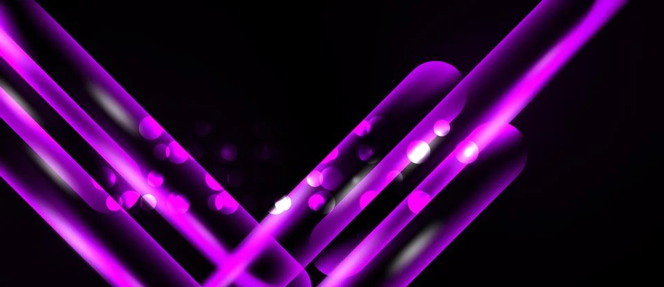 Bright purple lines intersect dark background. Glowing orbs add dynamic visua Stock Illustration