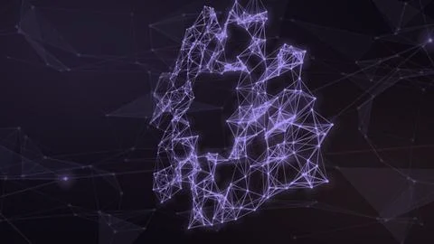A bright purple ring of interconnected lines and angular nodes stands out a.. Stock Illustration