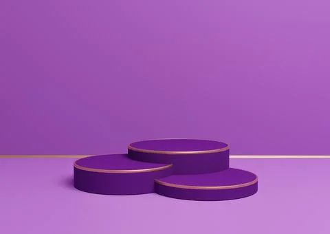 Bright purple, violet 3D rendering simple product display with three podiums  Stock Illustration