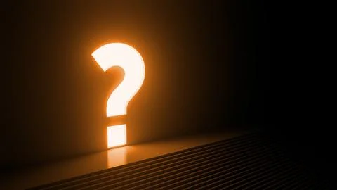 Bright question mark illuminating dark room with stairs Stock Illustration