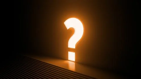 Bright question mark illuminating dark room with stairs Ilustração Stock