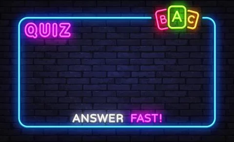 Bright quiz layout with ABC options and glowing answer fast sign on dark brick Stock Illustration