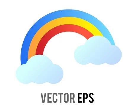 Bright rainbow arc with fluffy clouds icon Stock Illustration