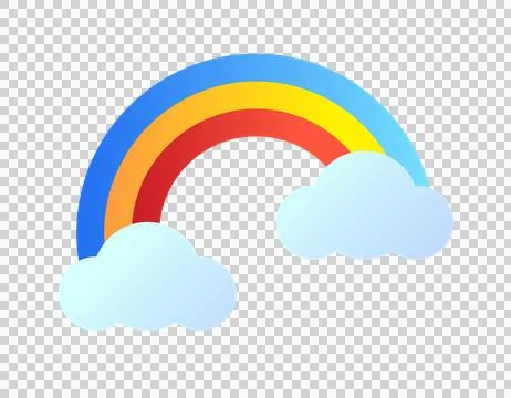 Bright rainbow arc with fluffy clouds icon Stock Illustration