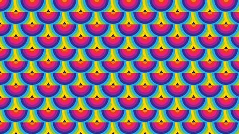 Bright rainbow arc pattern creates a colorful repeating texture with layered Ilustración de archivo