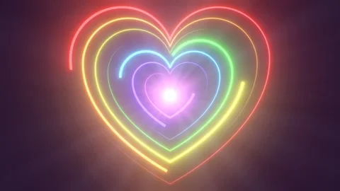 Bright Rainbow Colored Neon Laser Light Path Tracing Heart Shapes Stock Footage 286013244