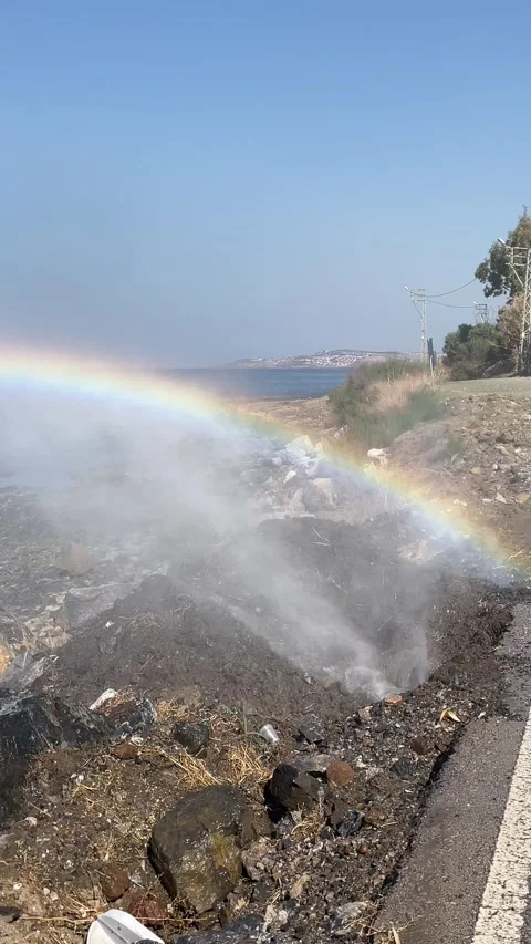 Bright rainbow over city after rain — vertical 4K Stock Footage 319282902