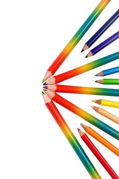 Bright rainbow pencils isolated on white background Stock Photos