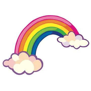 Bright Rainbow with Puffy Clouds Stock Illustration