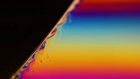 Bright rainbow reflection of liquid in macro, interference pattern Stock Footage 323396663