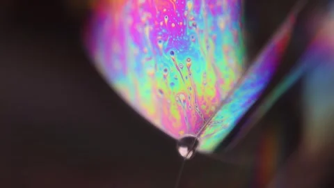Bright rainbow reflection of liquid in macro, interference pattern Stock Footage 323401163