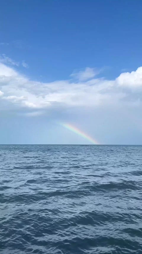 Bright Rainbow Touching Ocean Horizon 動画素材 340340879